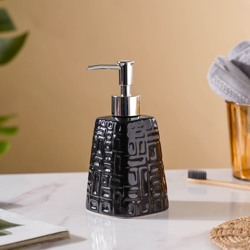 Pyramid Textured Ceramic Dispenser Black 7 Inch