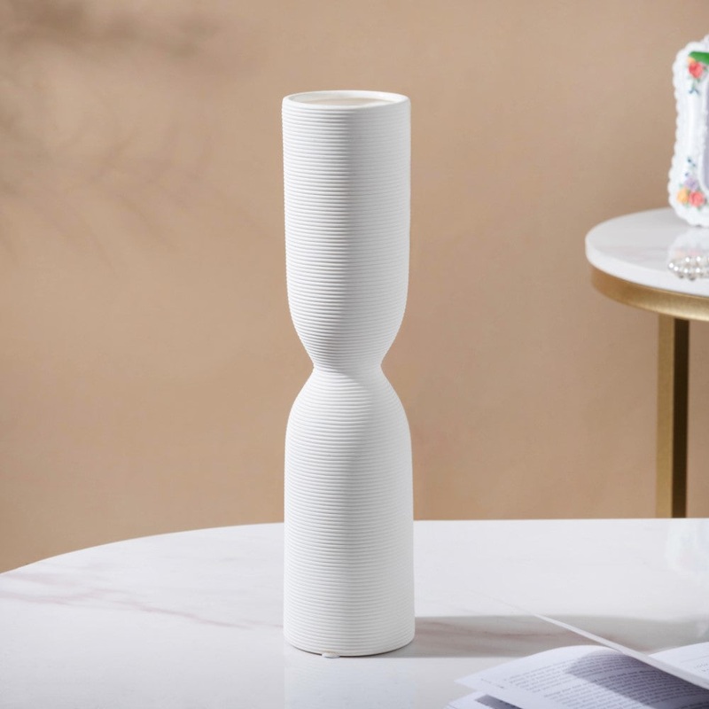 Scandinavian Hourglass Ceramic Vase White