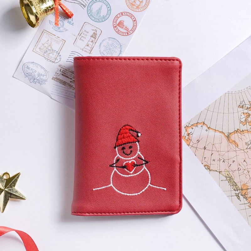 Snowman Embroidered Passport Cover Red