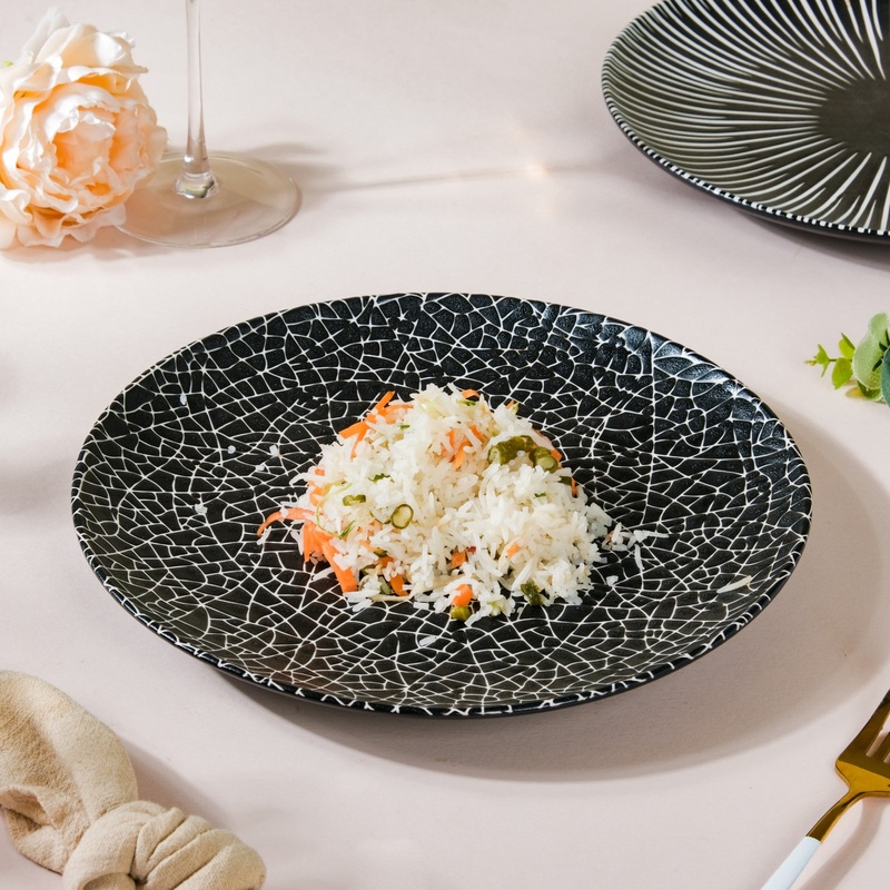 Stone Patterned Ceramic Dinner Plate Black 9.5 Inch