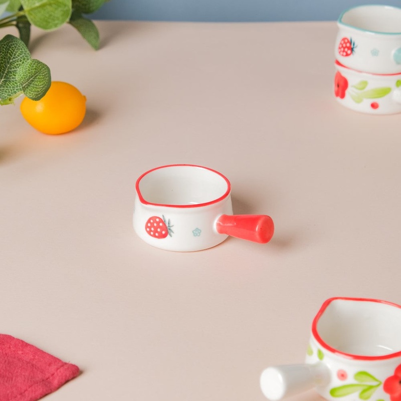 Strawberry Ceramic Creamer With Handle Red Small