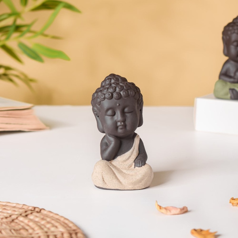 Thinking Monk Clay Showpiece Small Off White