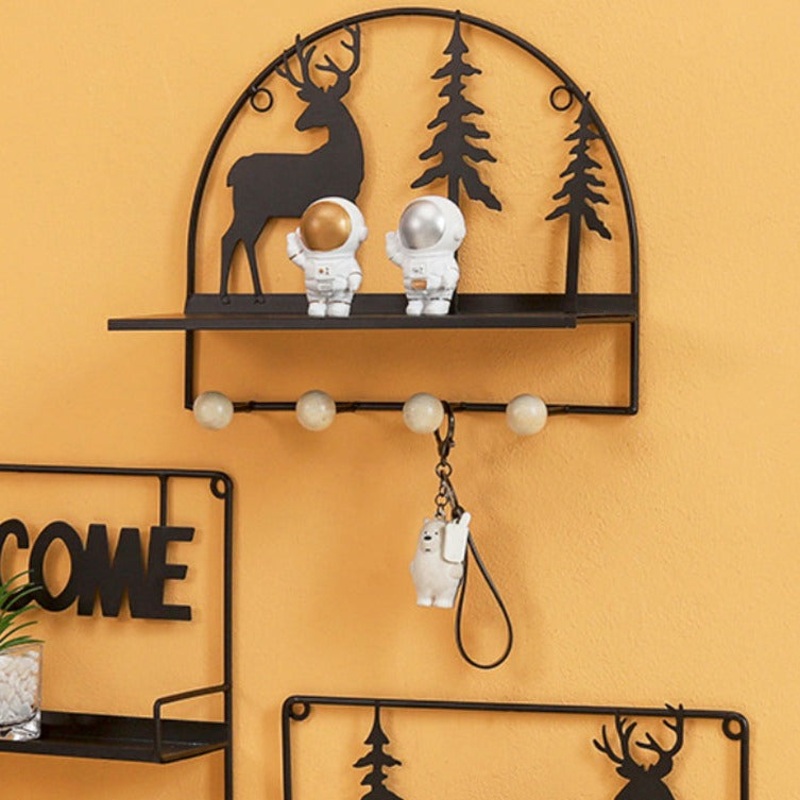 Wall Hanging Shelf Forest Reindeer Black