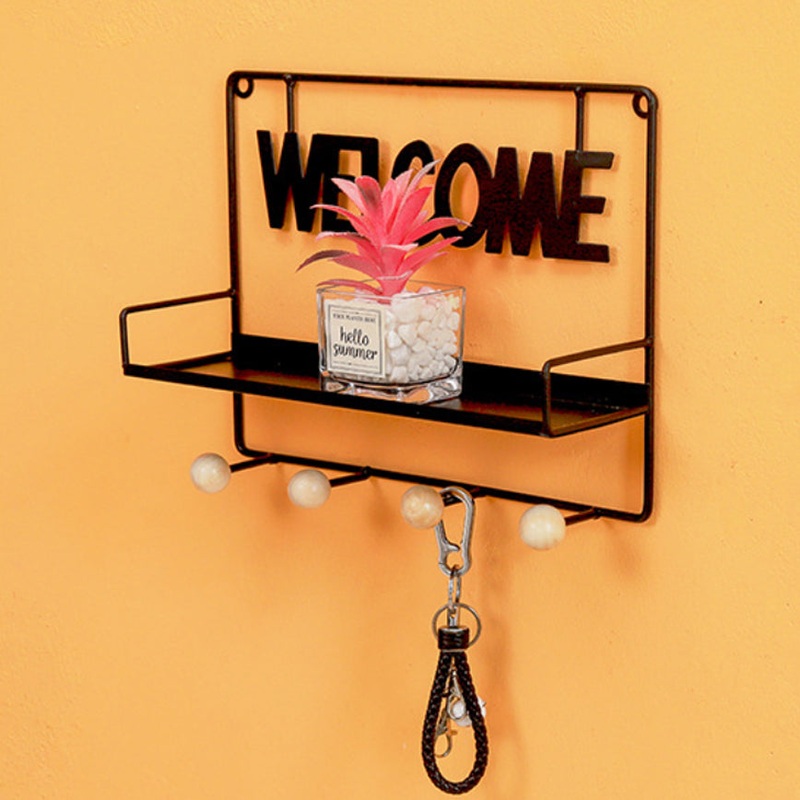 Welcome Wall Hanging Metal Rack Black