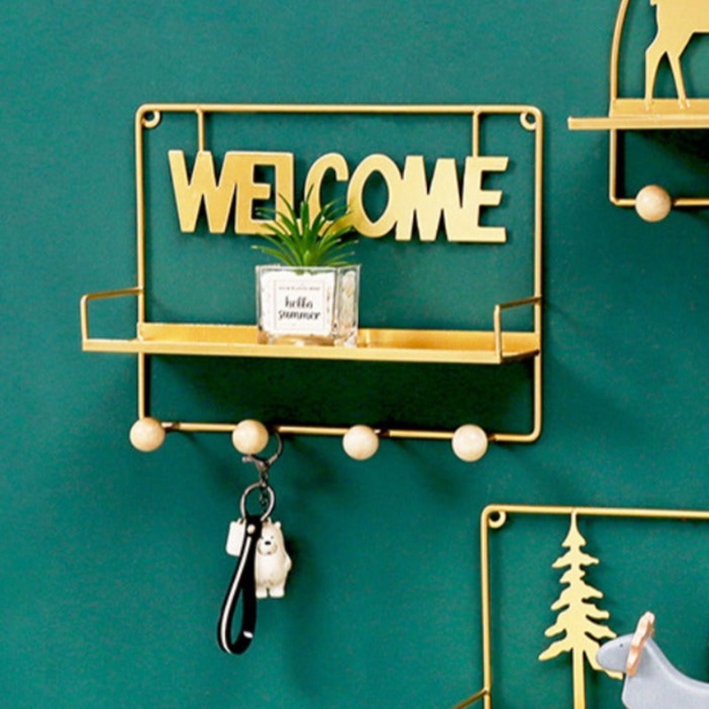 Welcome Wall Hanging Metal Rack Gold