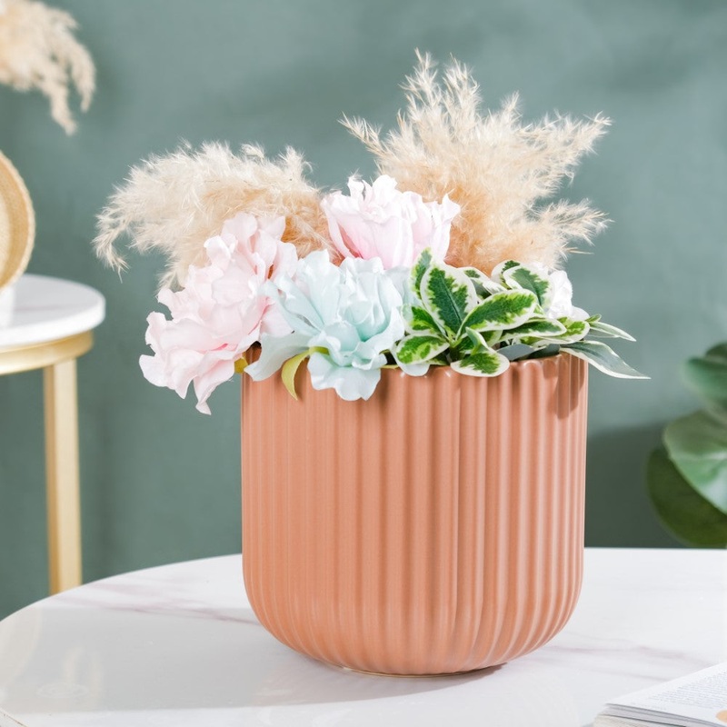 Biscuit Brown Fluted Vase Large