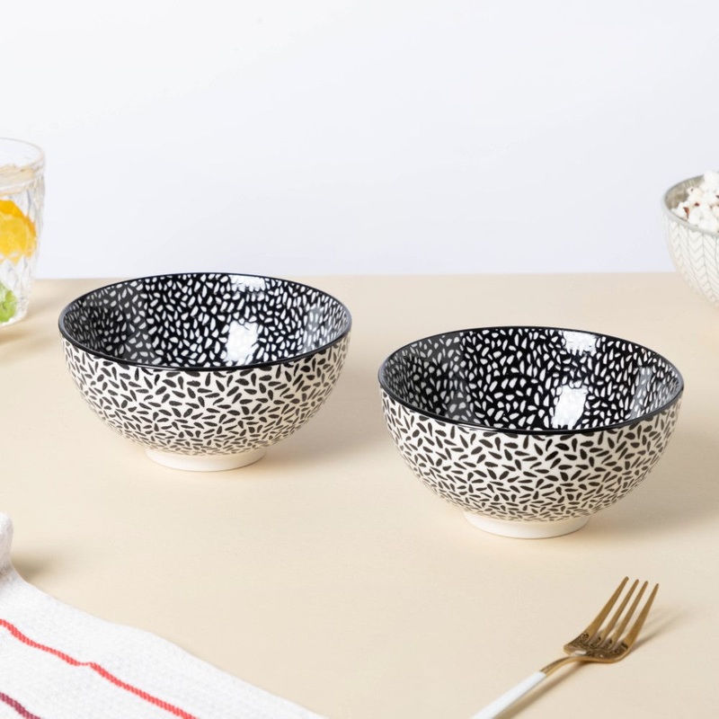 Black And White Snack Bowl 400ml Set Of 2