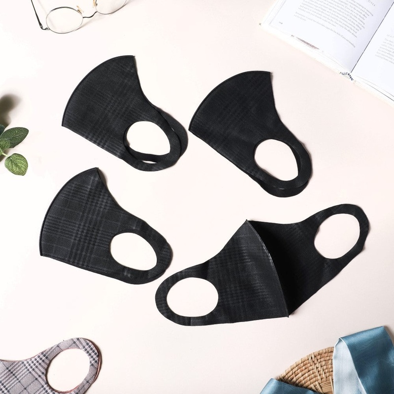 Checkered Pollution Protect Face Mask Black Set Of 4
