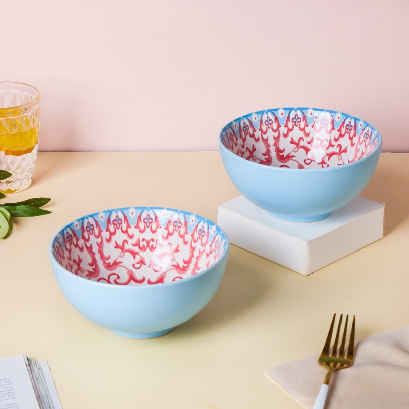 Mandala Ceramic Snack Bowl Blue 400ml Set Of 2