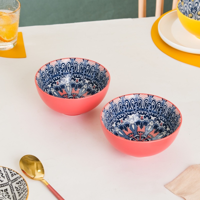Mandala Ceramic Snack Bowl Pink 400ml Set Of 2