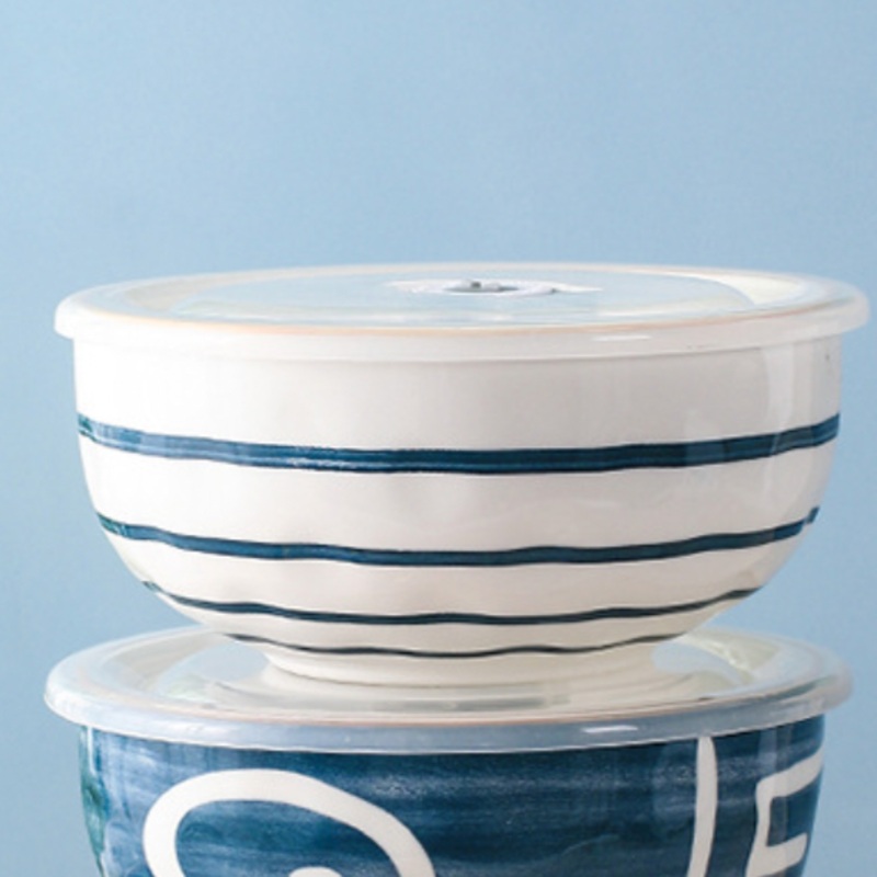 Nitori Linear Patterned Ceramic Serving Bowl 650ml