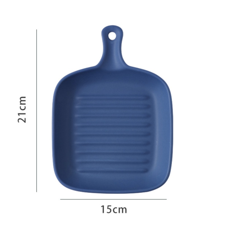 Ribbed Ceramic Baking Plate With Handle Dark Blue 250 ml