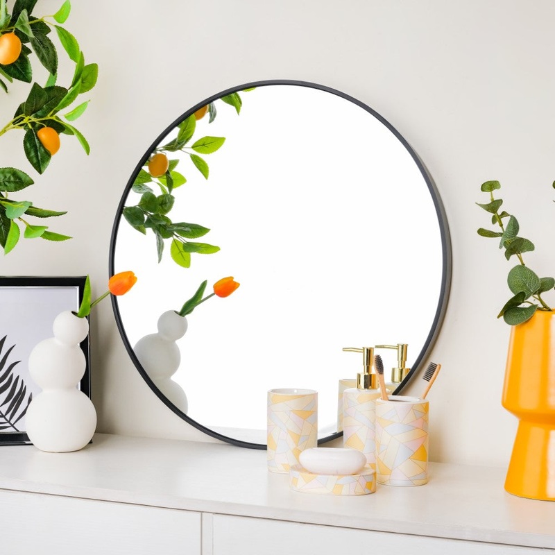 Round Wall Mirror Black 23 Inch