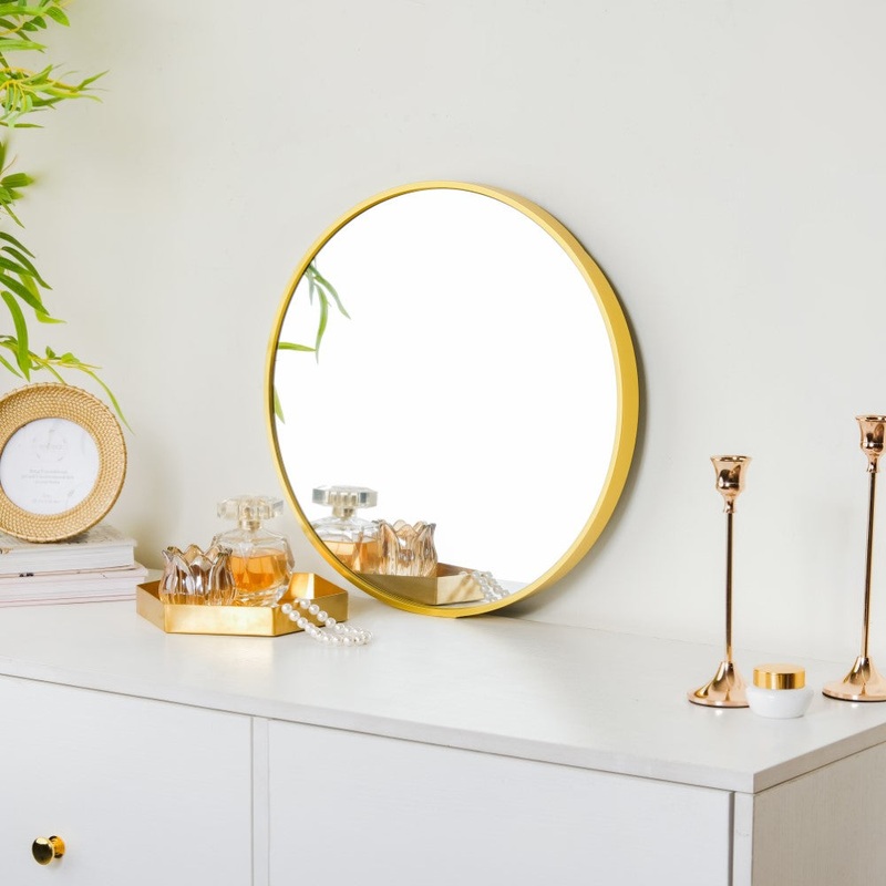 Round Wall Mirror Gold 15 Inch