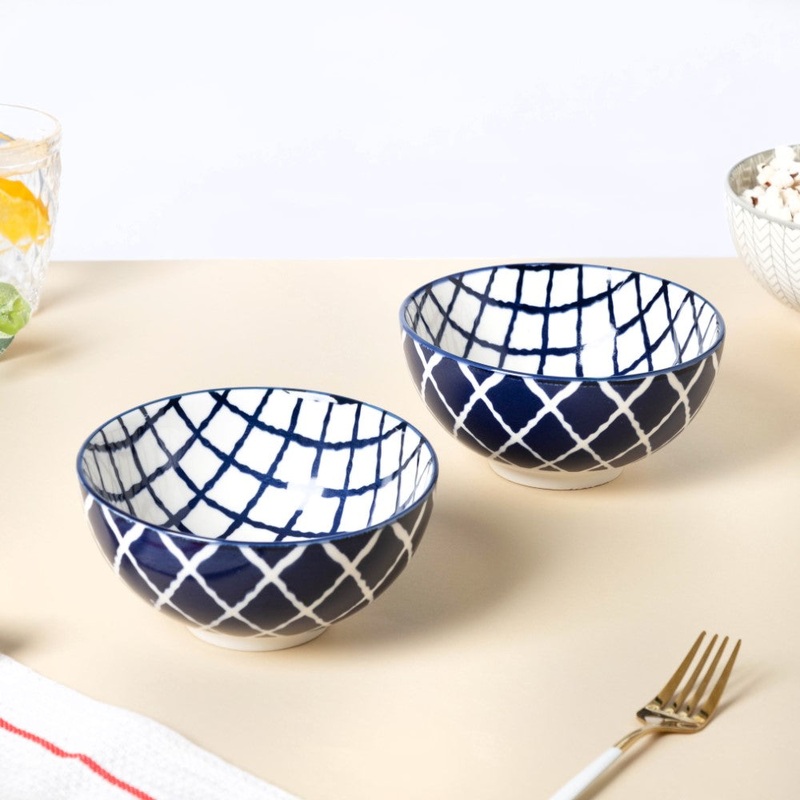 Shibori Chequered Soup Bowl 400ml Set Of 2