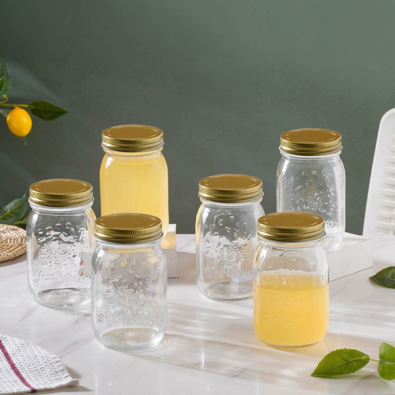 Storage Glass Jar With Gold Lid Set Of 6 450ml