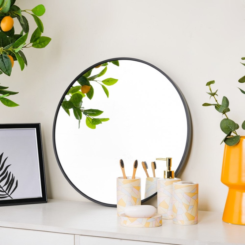 Wall Black Border Minimalist Round Mirror 19 Inch