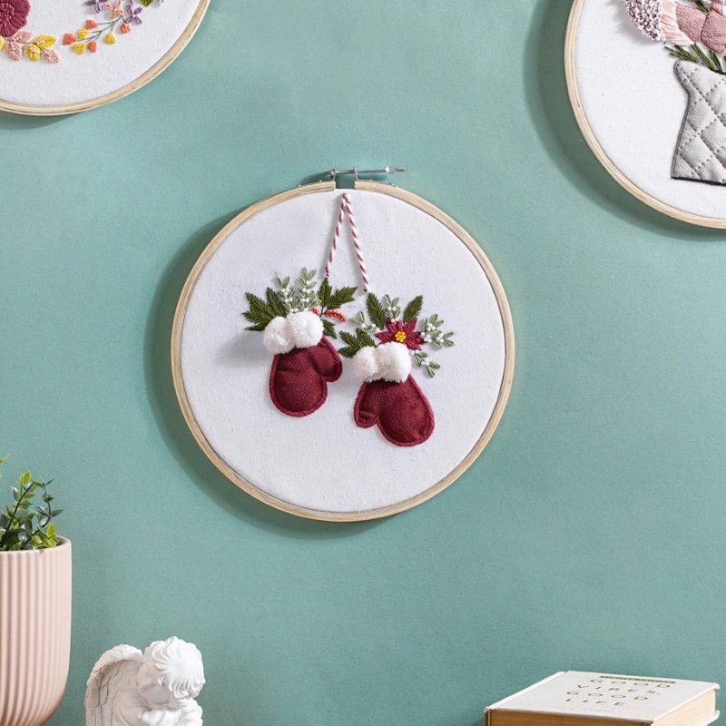 Winter Gloves Hand Embroidered Hoop Wall Hanging 10 Inch