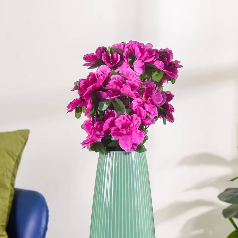 Artificial Camellia Flower Bouquet Fuchsia Pink Set Of 2