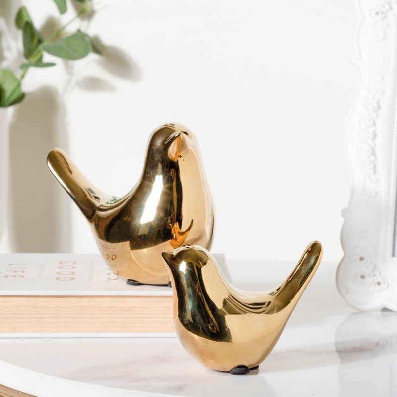 Ceramic Bird Showpiece Gold Set Of 2