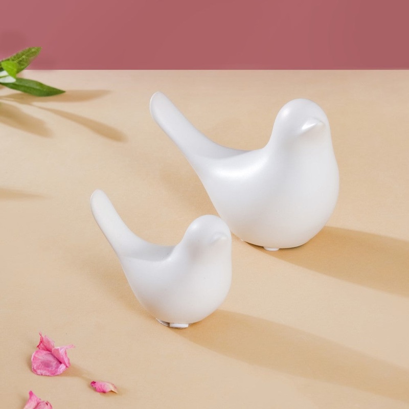 Ceramic Bird Showpiece White Set Of 2