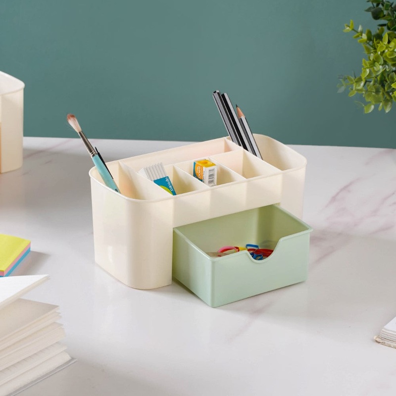 Desk Organizer With Drawer Beige