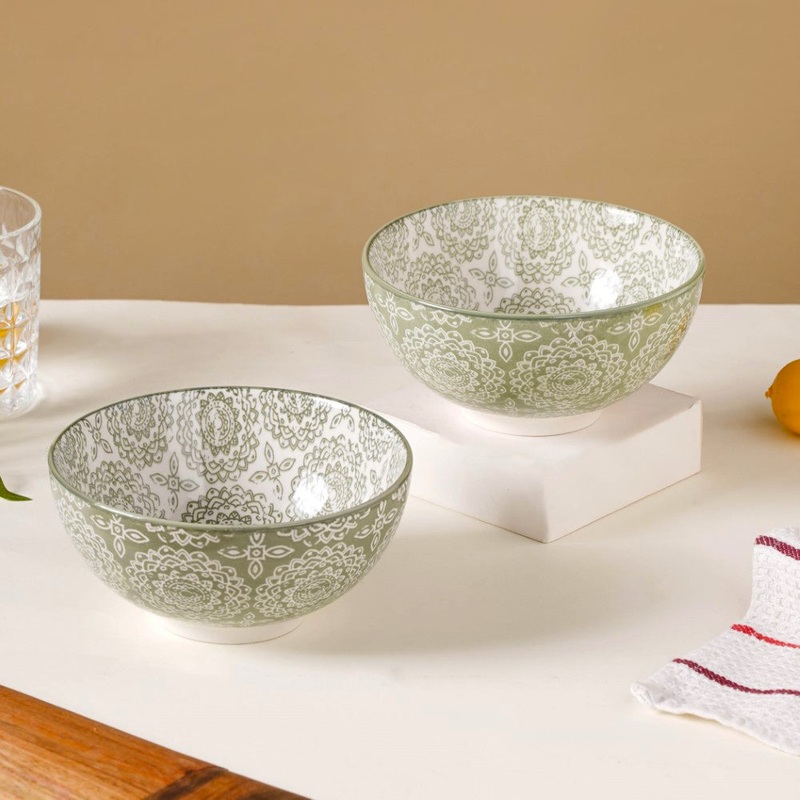 Ethnic Pattern Snack Bowl Sage Green Set Of 2 500ml