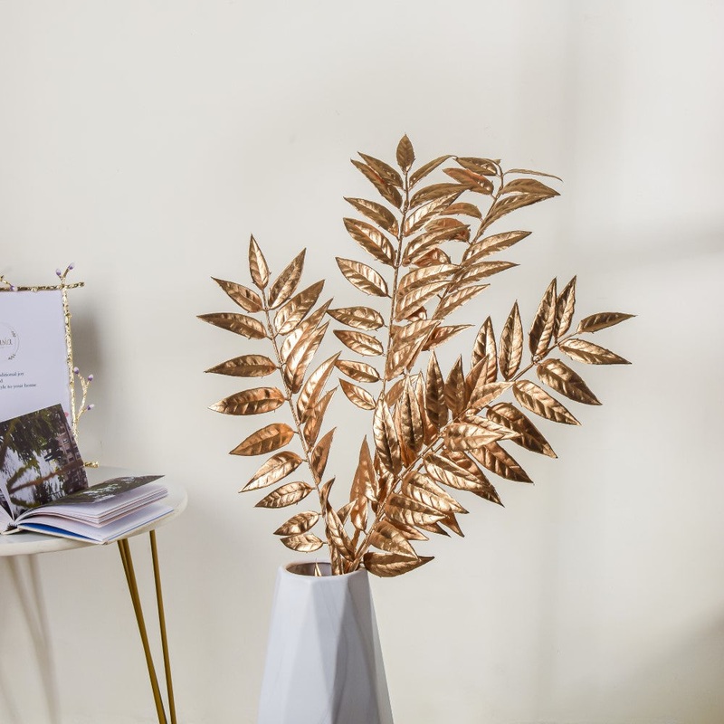 Faux Leaf Stem Gold Set Of 3
