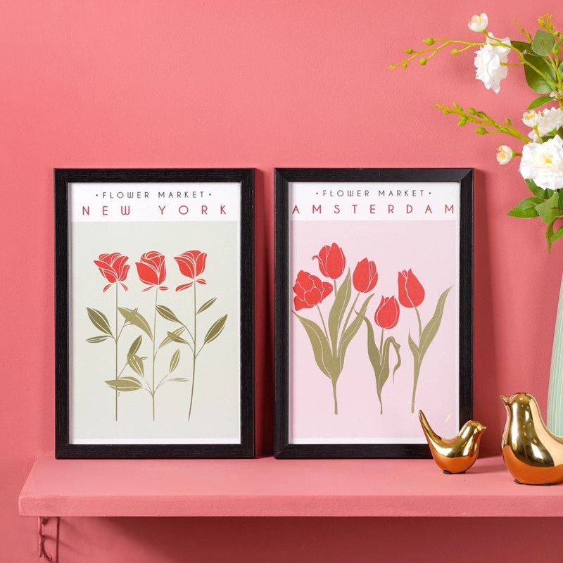 Floral Framed Wall Art Set Of 2 13x9 Inch
