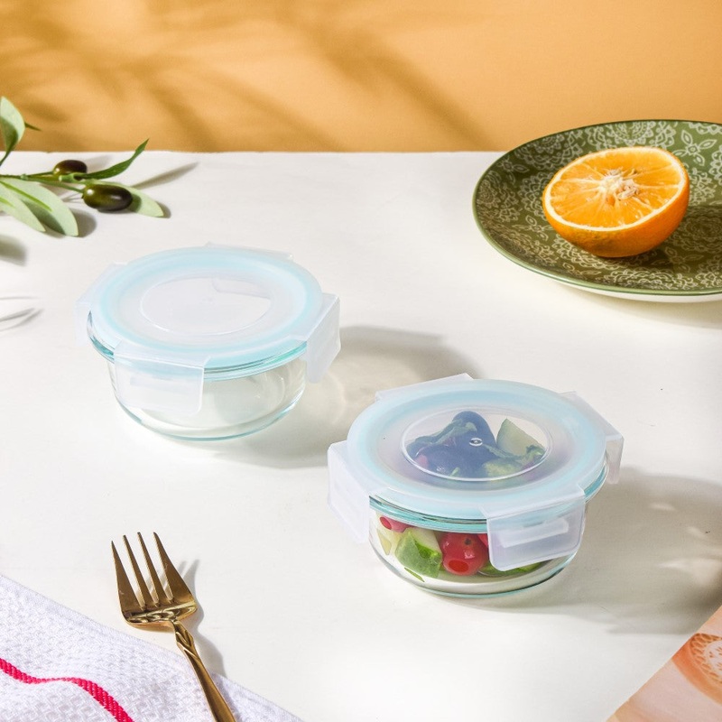 Glass Lunch Box With Lid Round Small Set Of 2 200ml