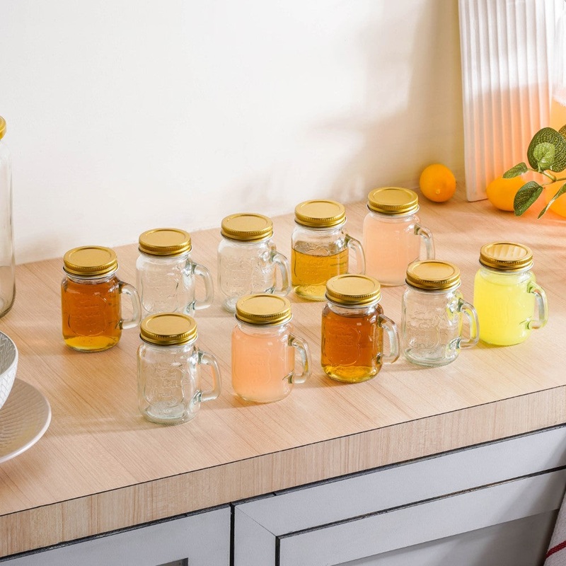 Glass Mini Mason Jar Mug With Lid Set Of 10 110ml