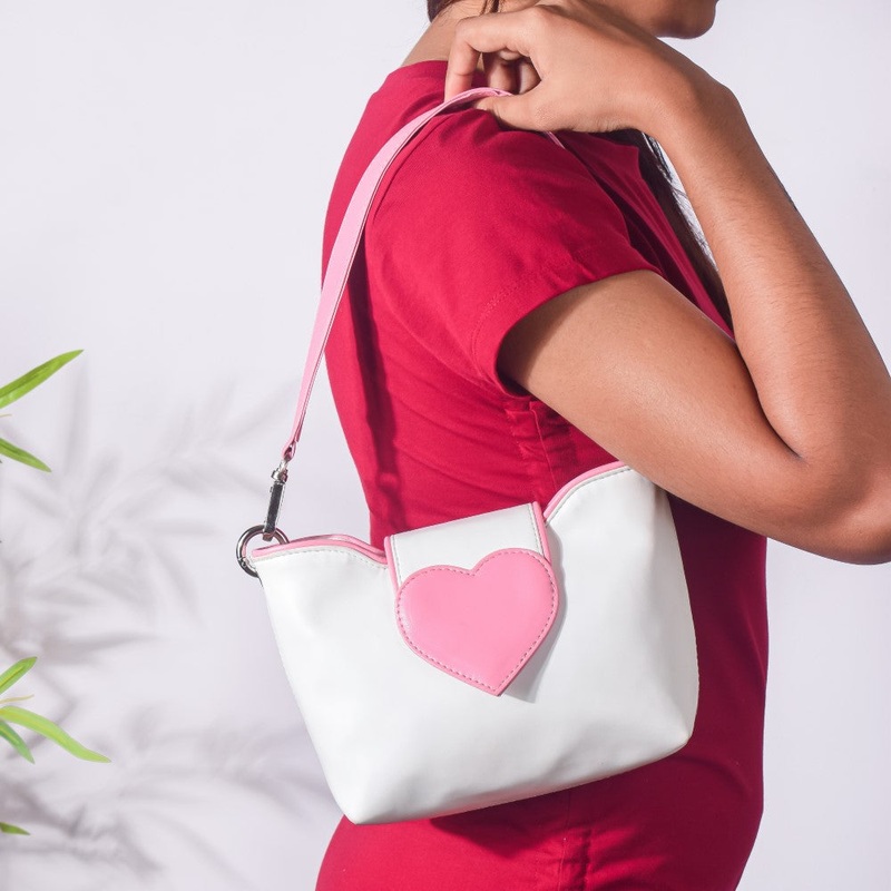 Heart Mini Handbag White And Pink