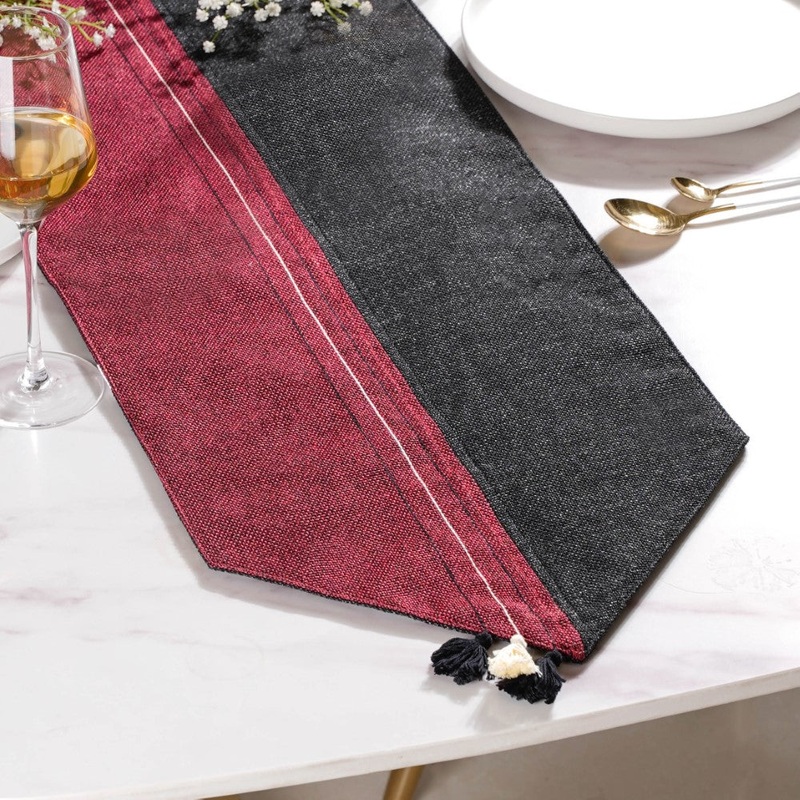 Jute Dining Table Runner Black Maroon 72 Inch