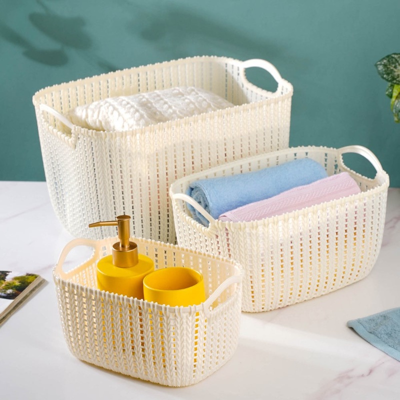Mesh Water Proof Storage Basket Beige Set Of 3