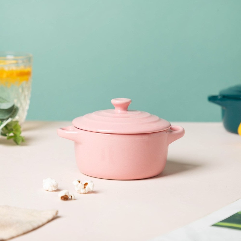 Mini Ceramic Bowl With Lid Pink 220ml