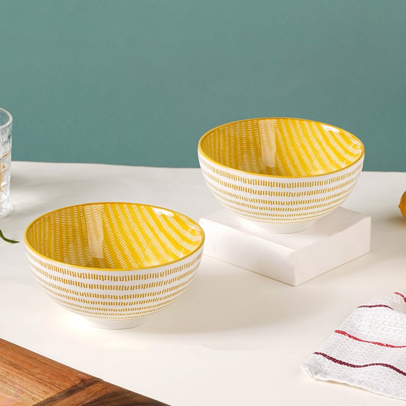 Patterned Snack Bowl Yellow Set Of 2 500ml