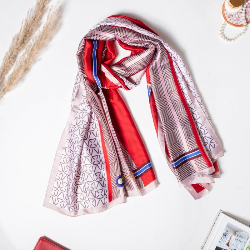 Printed Silk Red Scarf