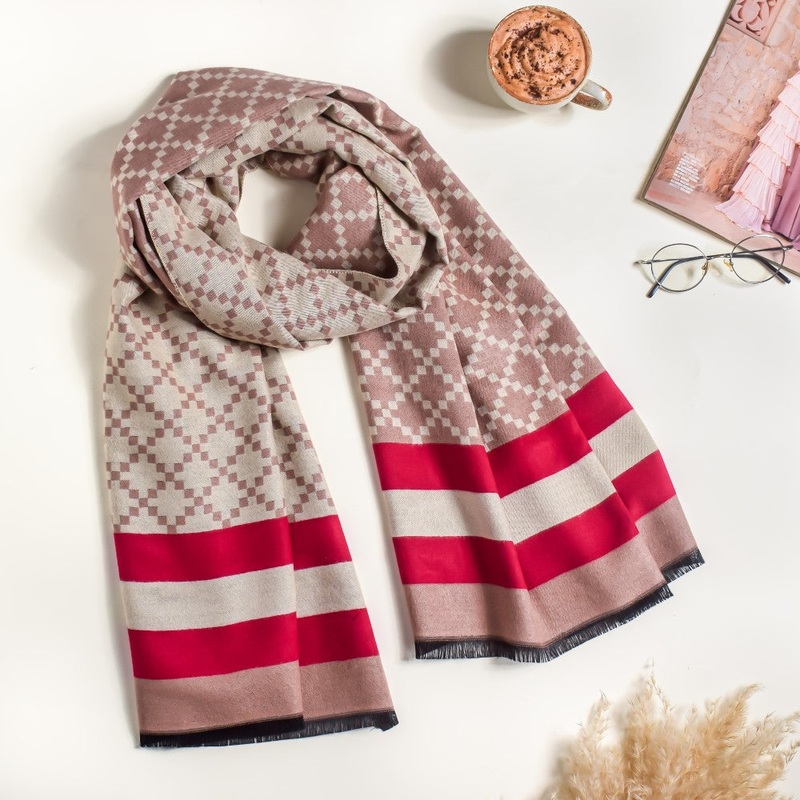 Ribbed And Striped Scarf  For Women