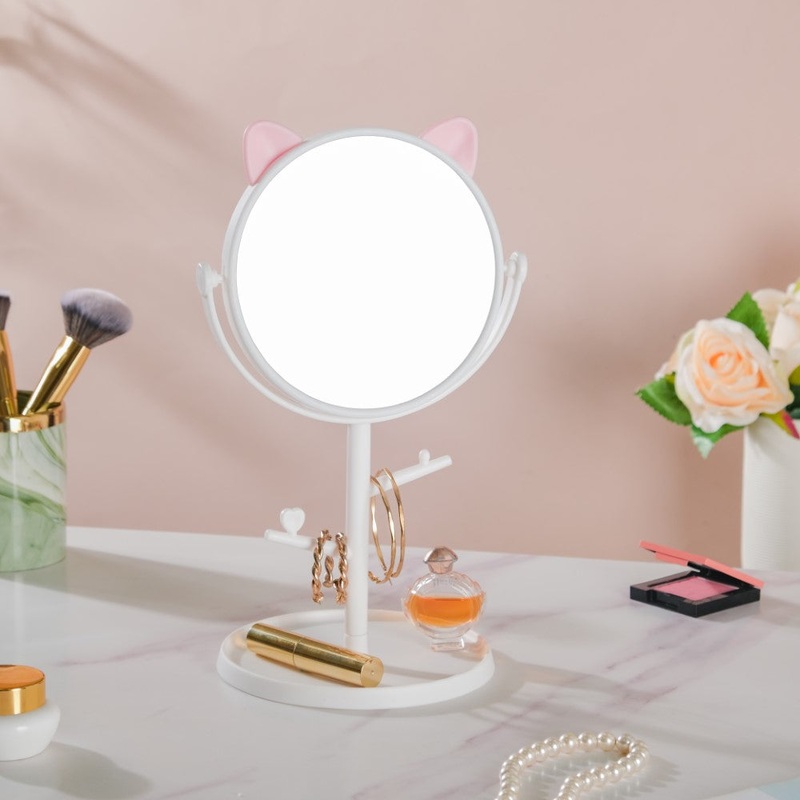 Tabletop Vanity Cat Mirror With Organizer White