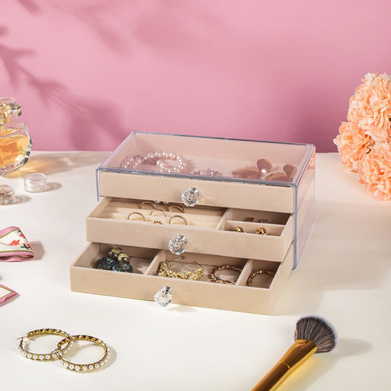Triple Drawer Jewellery Organiser Cream