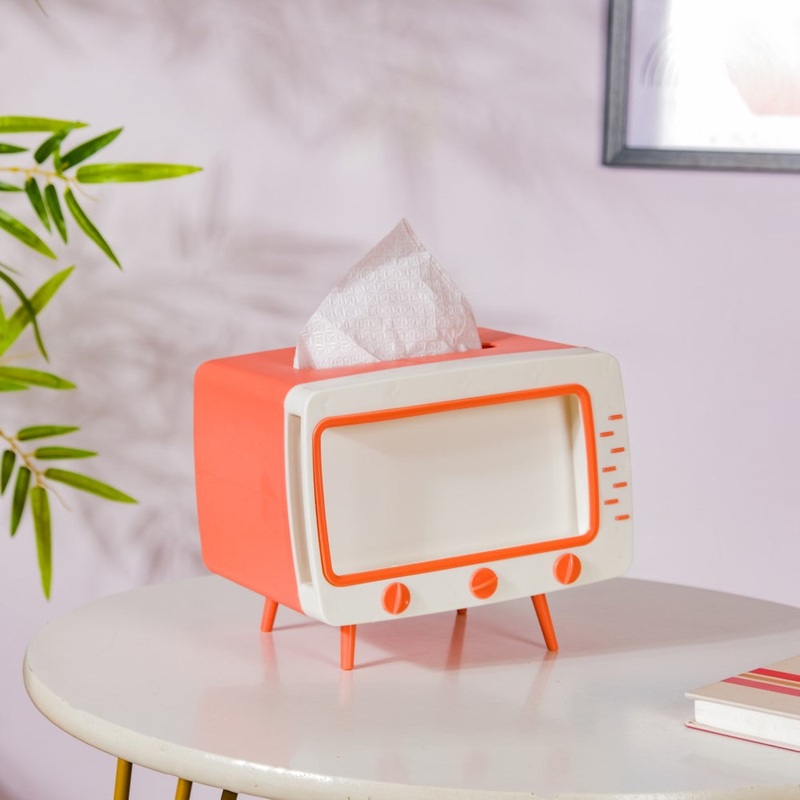TV Tissue Box With Stand Pink