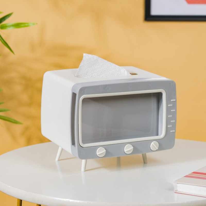 TV Tissue Box With Stand White