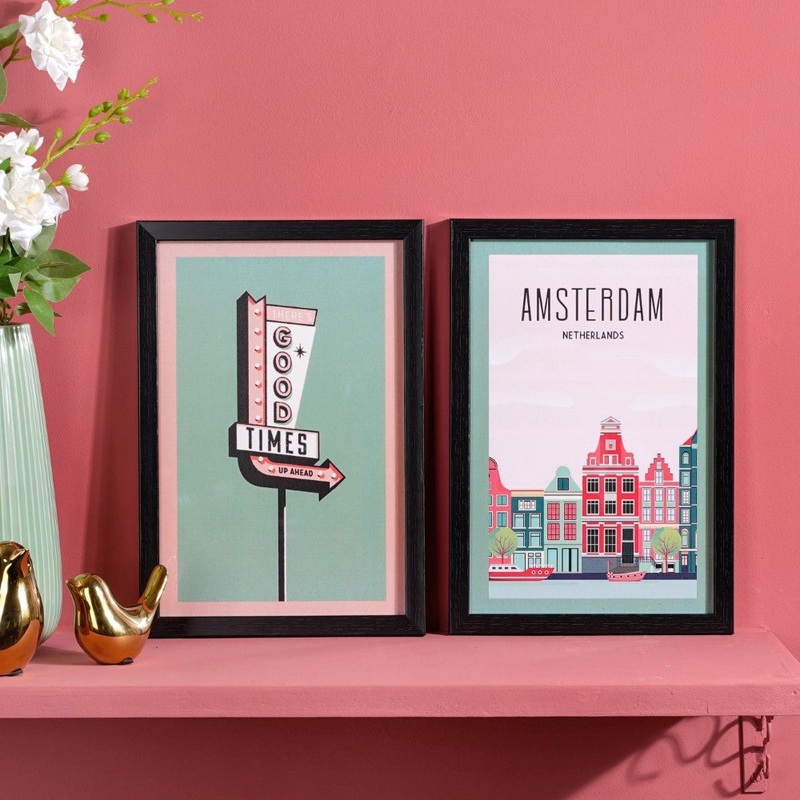 Vintage Travel Framed Poster Set Of 2 13x9 Inch