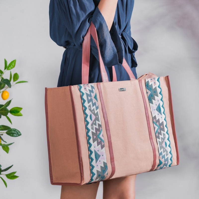 Boho Shopper Bag Pink Large 17 X 12 Inch