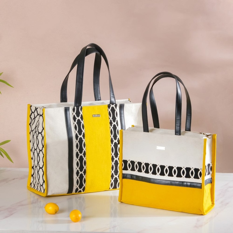 Canvas Cotton Tote Bag Yellow Set Of 2