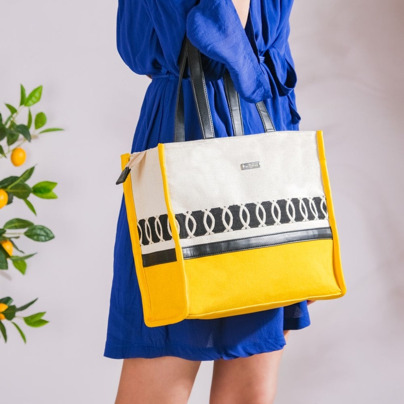 Canvas Cotton Tote Bag Yellow Small 12 x 10 Inch