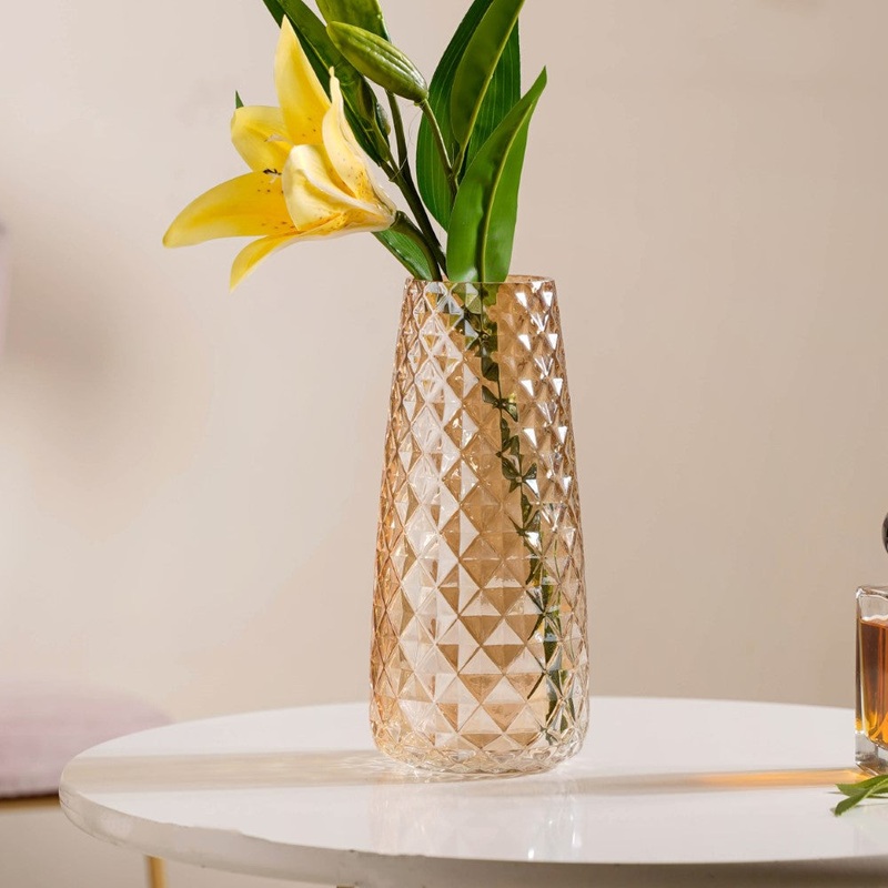 Diamante Glass Flower Vase Amber