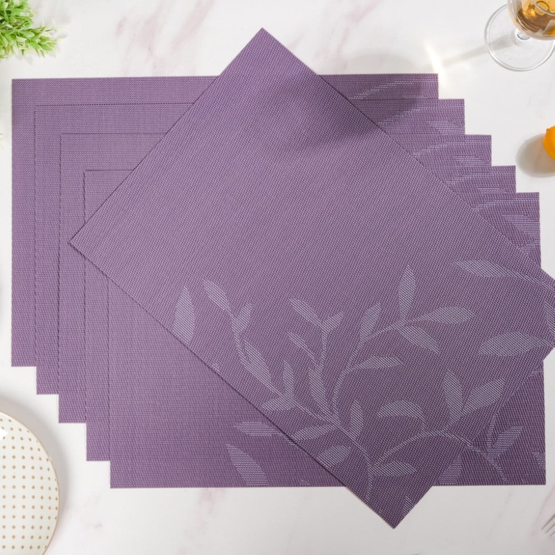 Leaves Reversible Table Mat Set Of 6 Purple 17x11 Inch
