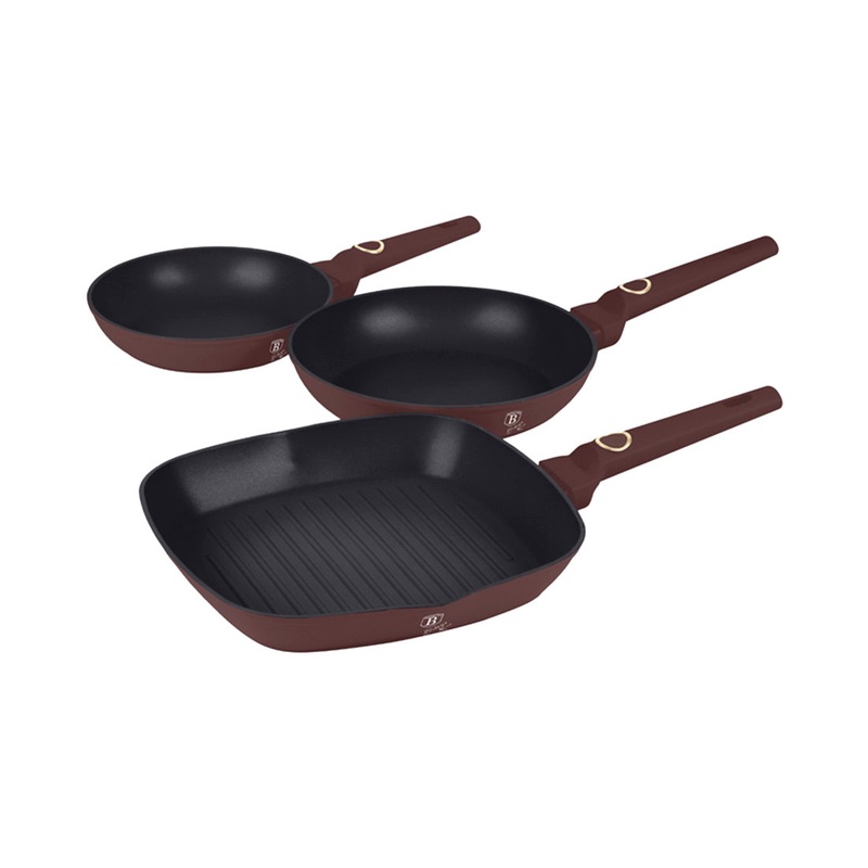 Berlinger Haus Kchenbedarf Haus 3-teiliges Bratpfannen Set  20/24/28cm matt bordeaux Leonardo Collection