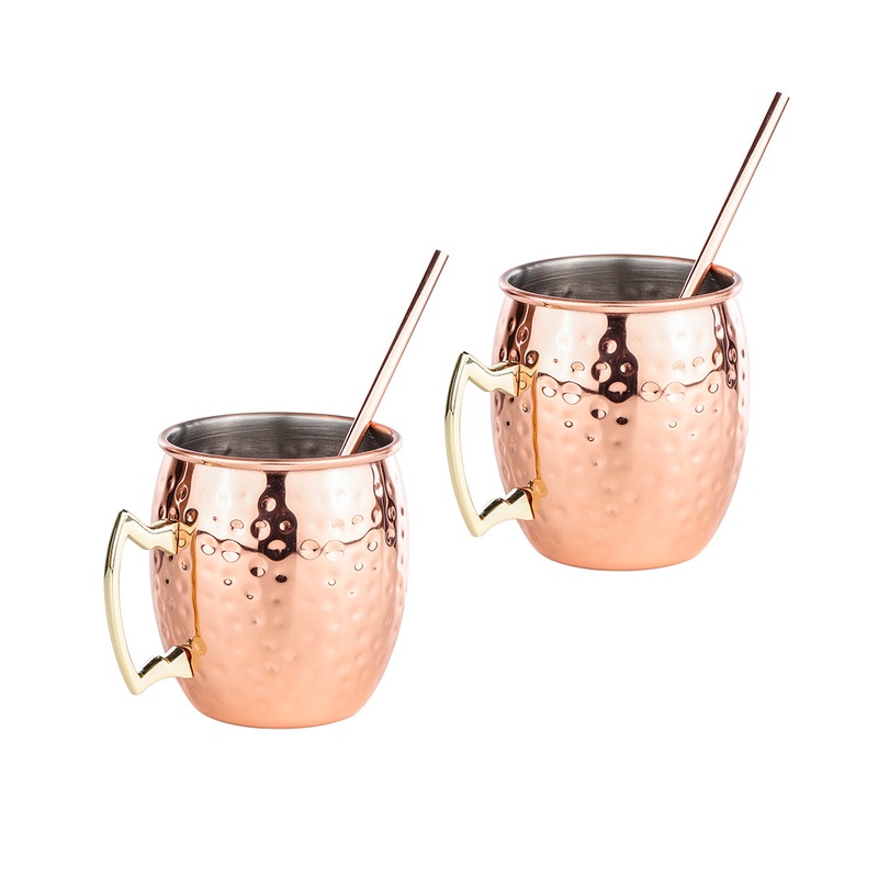 FS-STAR Kchenbedarf Mule Becher 2er Set inkl. 2 Trinkhalmen